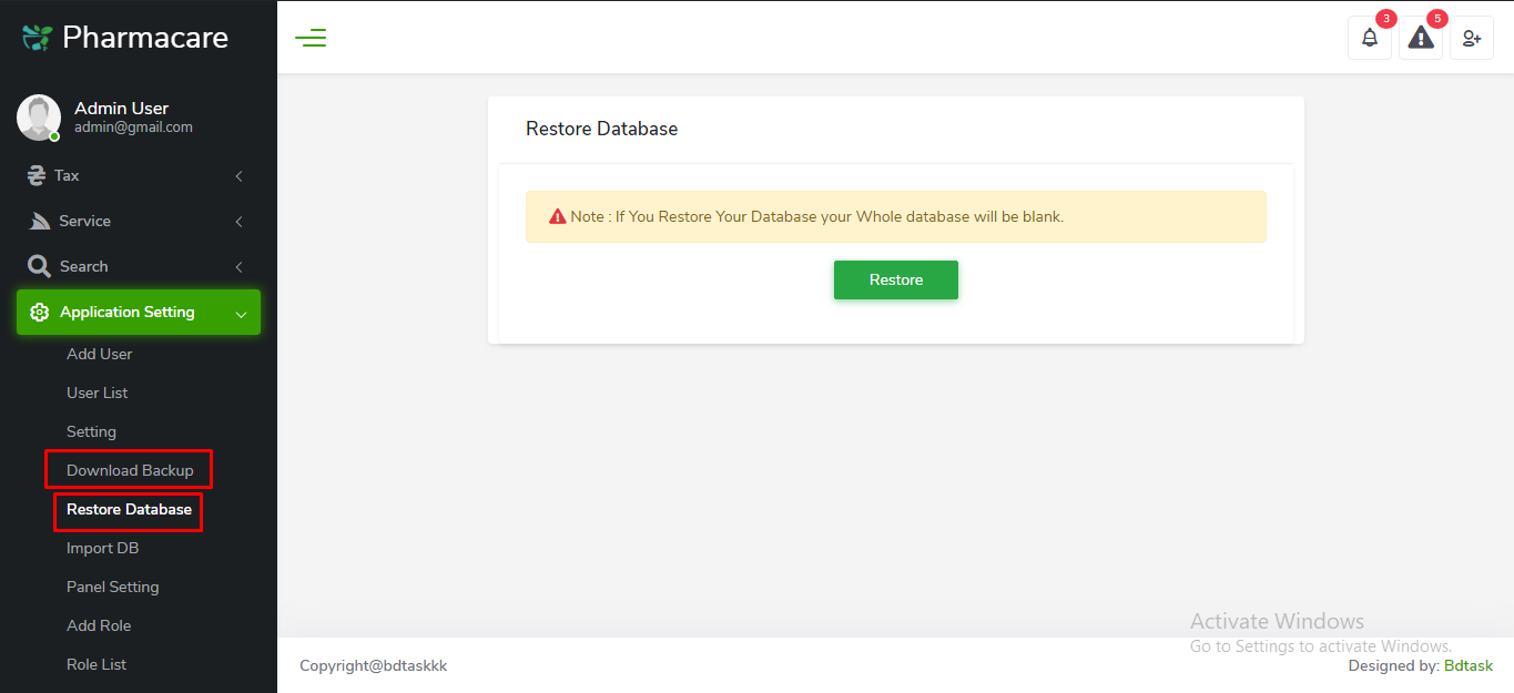 restore database